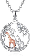 Giraffe Gifts for Women Necklace 925 Sterling Silver Rose Gold Family Tree Gifts