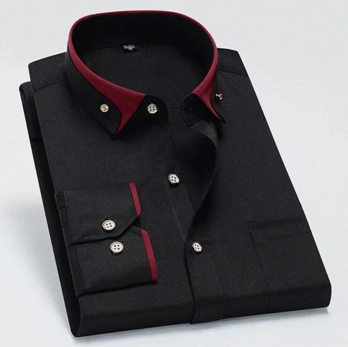 Luxury Shirt Mens Casual Double Collar Slim Fit Formal Long Sleeve Shirt M-4XL - Picture 12 of 27