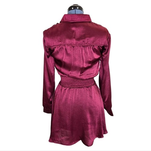 Steve Madden Jayda wine red long sleeve collared mini dress XS - Picture 2 of 10