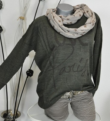NEU LINDSAY KNIT WEAR ITALY LEGER PULLOVER LOVE PARIS SCHURWOLLE GRÜN 38 40 42