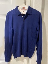 Men  s Isaia Wool Long Sleeve Pullover Blue Sweater Polo Shirt Size S