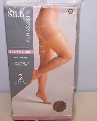 SILK IMPRESSION High Support Sheer High Waist 40 Denier Cocoa 2 pair Tights XL