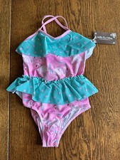 Matilda Jane NWT Flamingo Swim Suit 4 One Piece Ruffle Island Party Strappy Tie