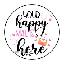 30 YOUR HAPPY MAIL IS HERE ENVELOPE SEALS LABELS STICKERS 1.5" ROUND HEARTS