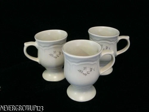 PFALTZGRAFF HEIRLOOM FOOTED~PEDESTAL MUGS~CUPS~GRAY~SET OF 3~EUC