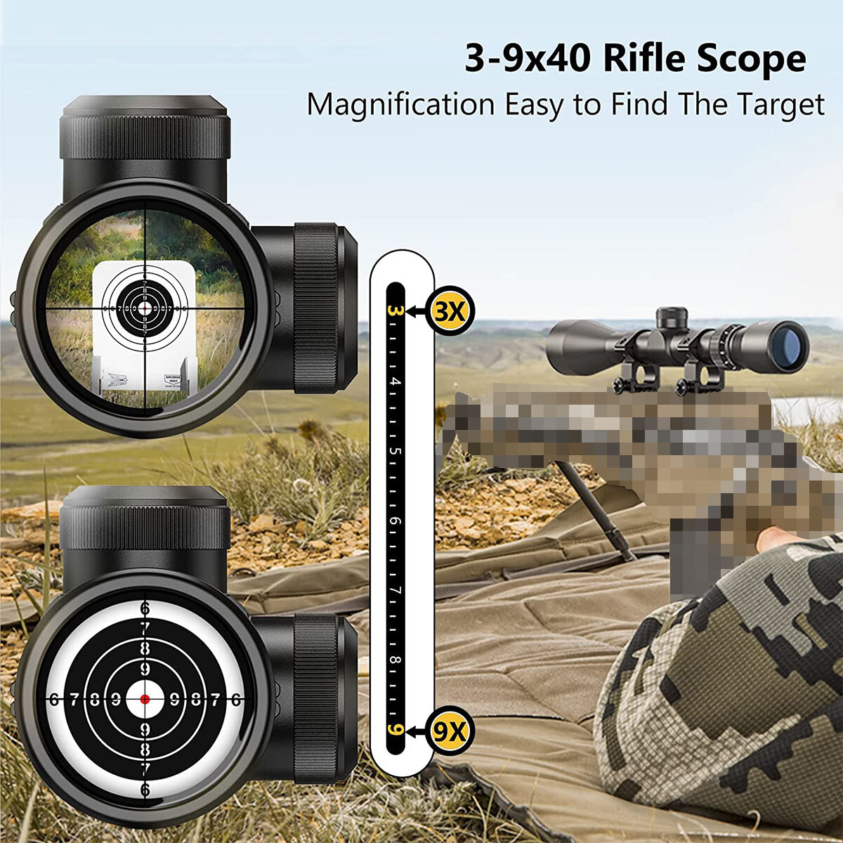 Vlife Rifle Scope CVLIFE 3-9x40 Rifle Scope Crosshair Optics R4 Reticle Air Sniper Scope ...