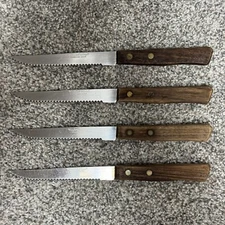 Vintage Hanford Forge Stainless Steak Knife Wood Handle Japan Set of 4 Knives