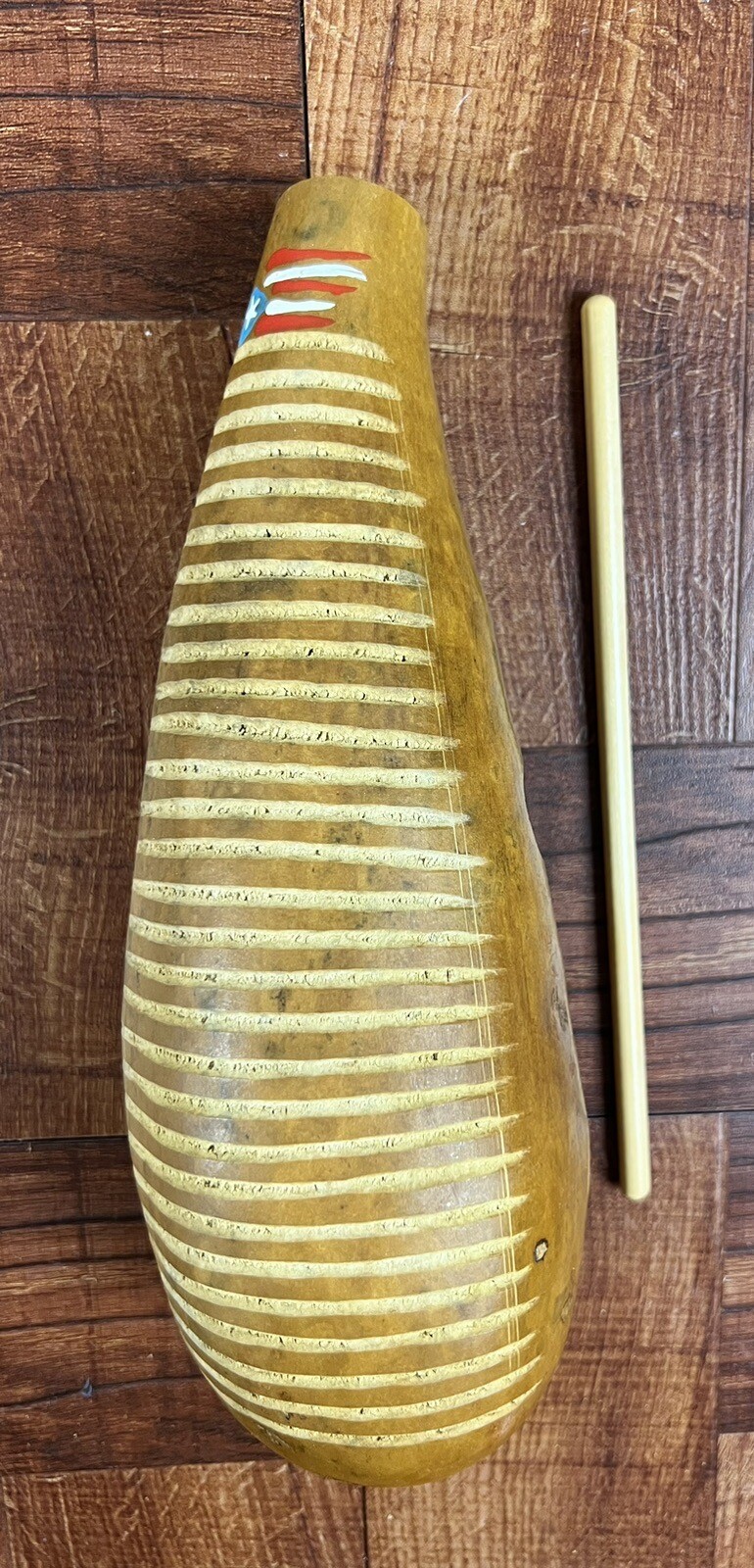 Salsa Guiro “El Pipón “. Painted Natural Color With Puerto Rico Flag