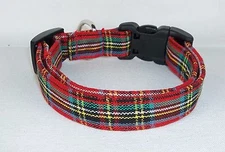 Red Tartan Plaid Terri's Dog Collar custom made adjustable charming Christmas 