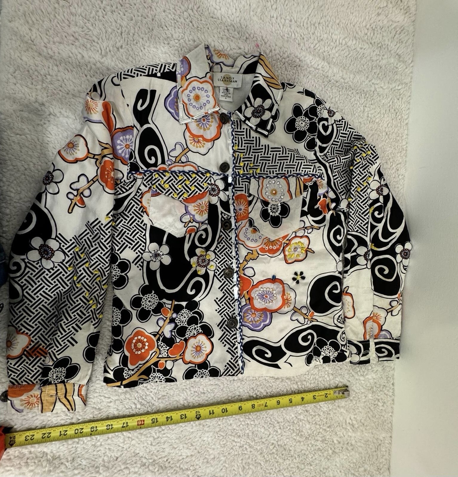 Sandy Starkman Button Down Embroidered Jeweled Bl… - image 1