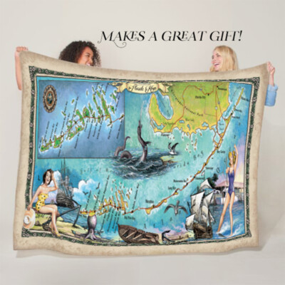 Key Pirates Original Historic Florida Map Fleece Fluffy Soft Polyester Blanket