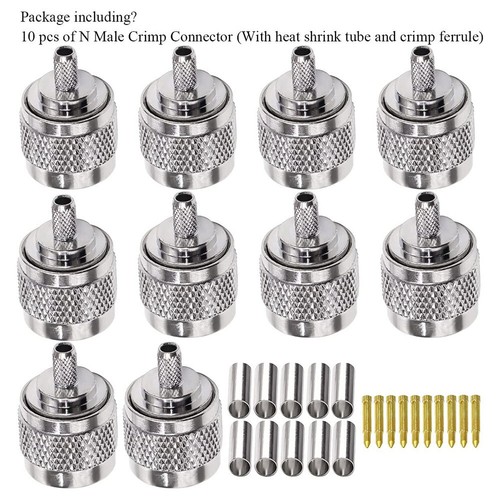 10X N Male Plug Crimp For RG58 RG142 LMR195 RG400 cable Straight RF Connector - Picture 2 of 11