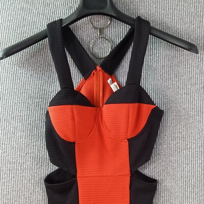 Agaci Dress Women S-M Orange Black Ribbed Cut Out Section Padded Bust Full  Zip | eBay