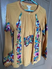 Sundance   Fabled Tale Floral Embroidered Tunic Boho Peasant Gold sz.Sm.$35.00