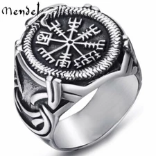 MENDEL Stainless Steel Mens Nordic Viking Dragon Vegvisir Compass Ring Size 7-14
