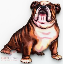 Wooden refrigerator or fridge dog magnet of English bulldog