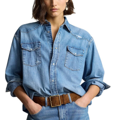 Polo Ralph Lauren Women's Iconic Denim Big Fit Western Shirt - L