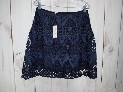 NWT $129 Mika Mindel M Skirt Midnight Navy Blue Crochet mini Sexy Fancy Party - Picture 8 of 12
