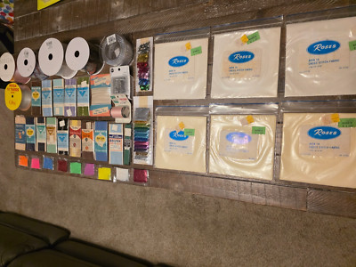 Large Vintage Sewing lot Cross Stitch Fabric, Ribbon and much-  all unopened