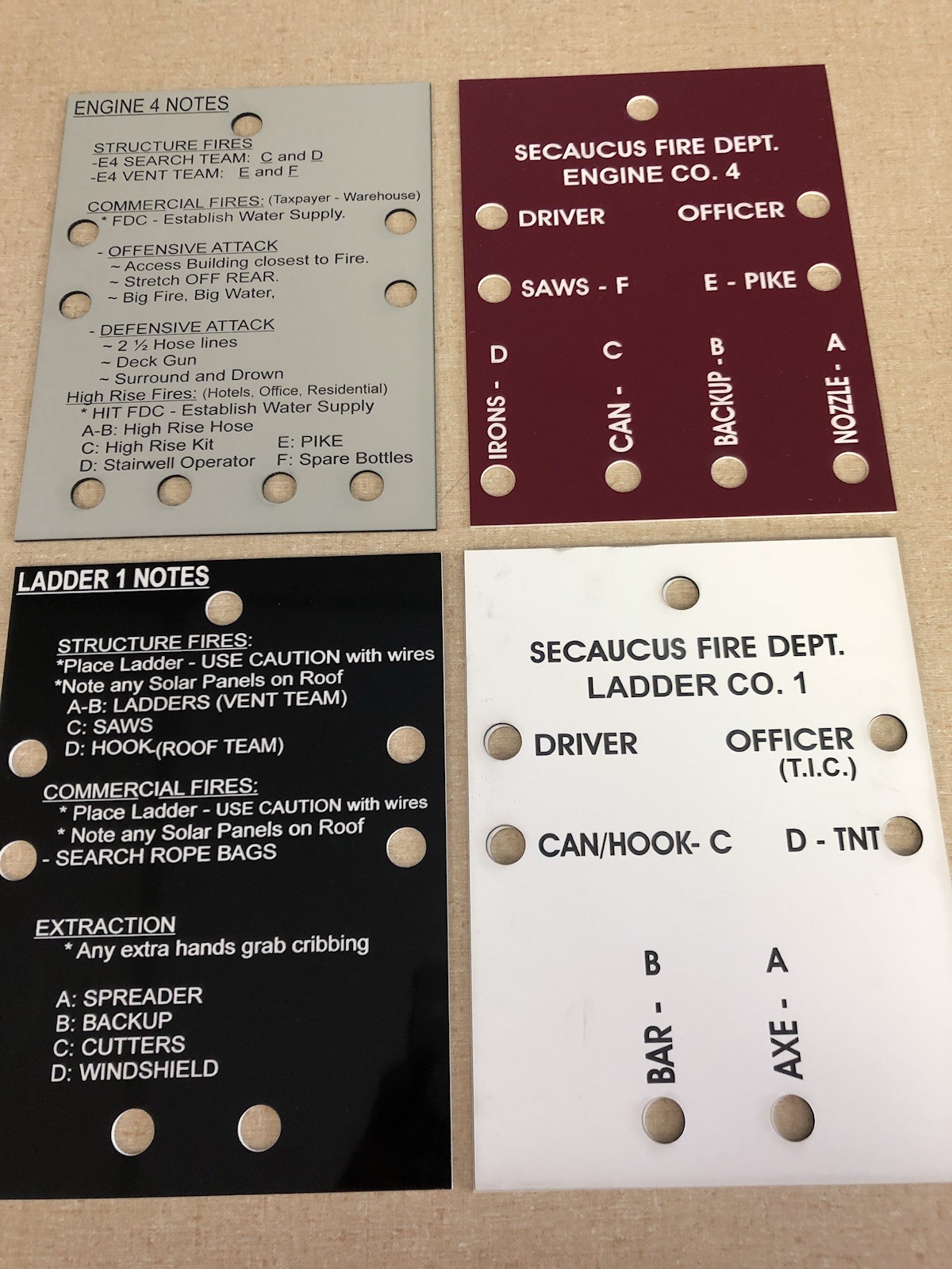 Fire Company Accountability Tags (20) Boards(7) With Rings, Clips And