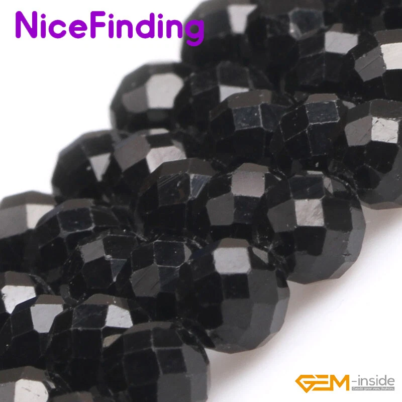 Cuentas redondas facetadas de turmalina negra natural para hacer joyas 15" 6 mm 63-66 piezas Foto 2 de 4