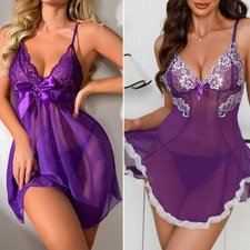 Women's Sexy Lingerie Sleepwear Babydoll Underwear Lace Dress G-String Nightwear