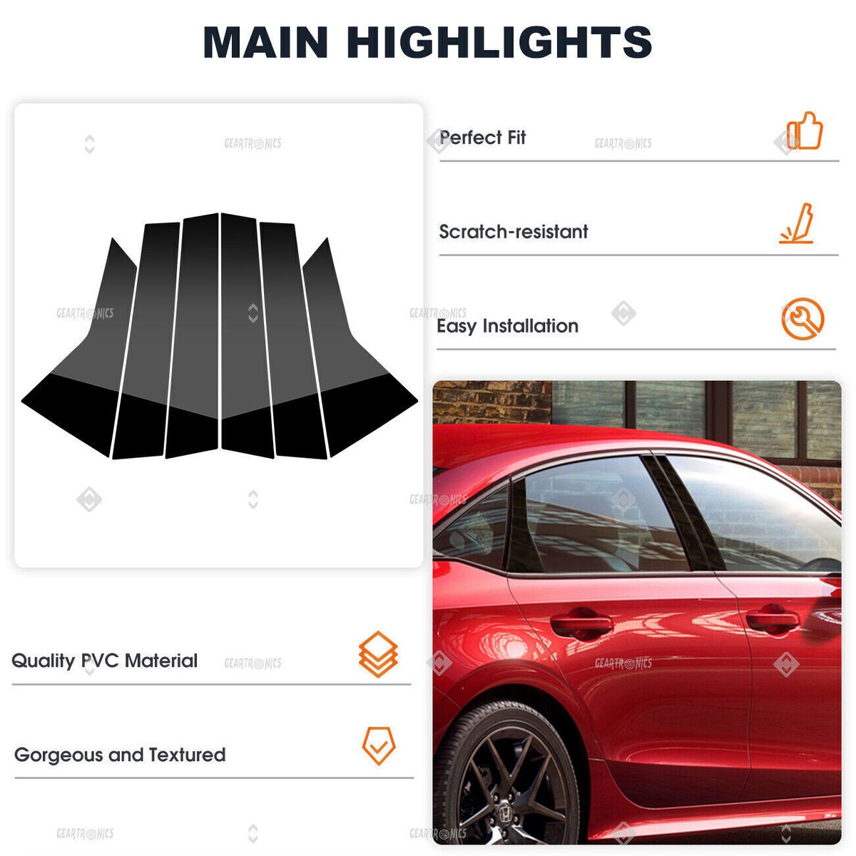 Black Window Pillar Post Trim Molding Covers For 2006-2011 Honda Civic Sedan (Left & Right)