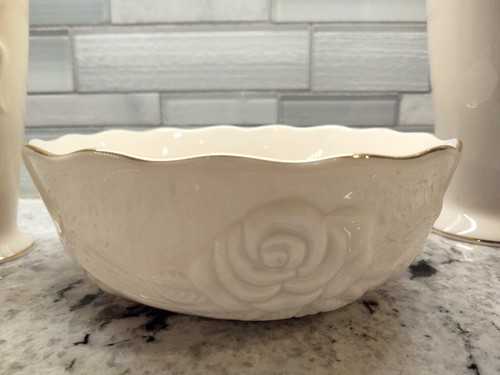 Lenox Rose Blossom Bud Flower Vases & Bowl Porcelain 24k Gold Trim Beautiful! - Picture 6 of 20