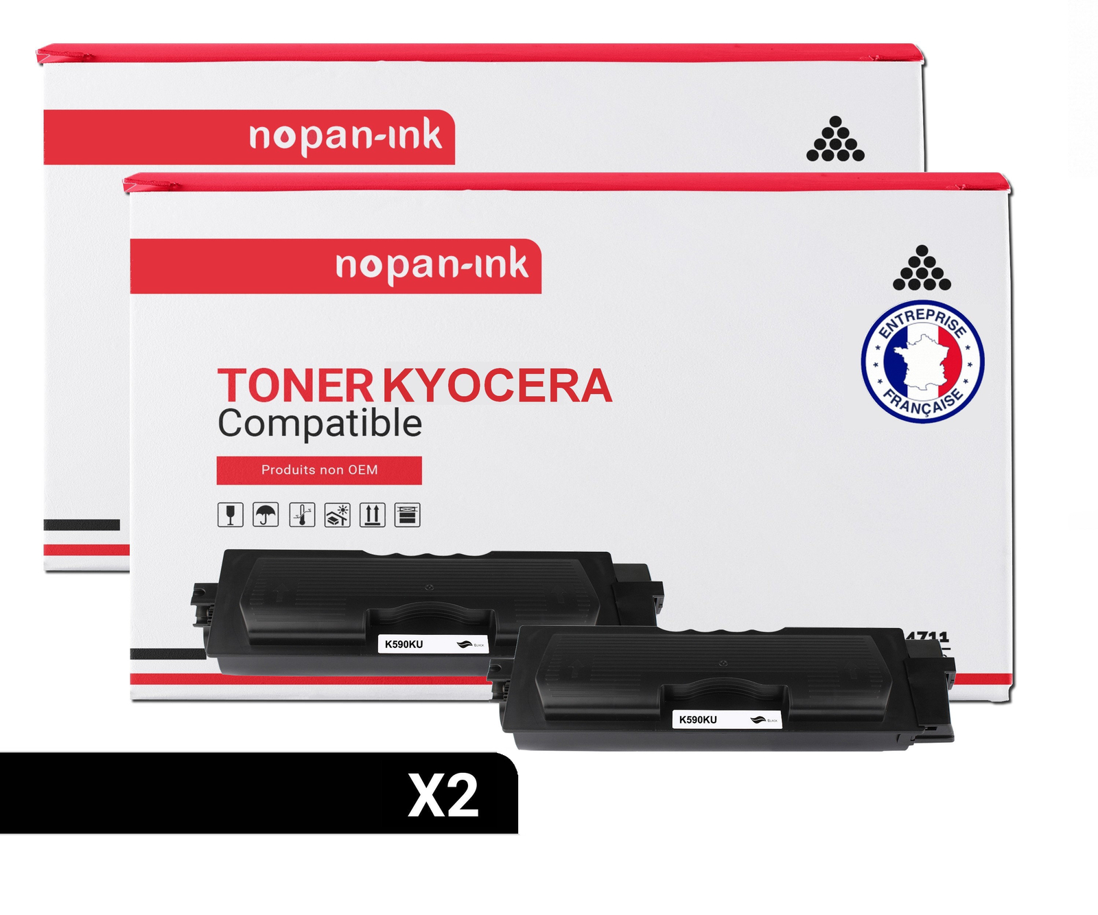 Toner KYOCERA TK590K Noir Compatible NOPAN-INK Cartouche Encre Laser ECOSYS M6026cdn P5026cdn Lotx2