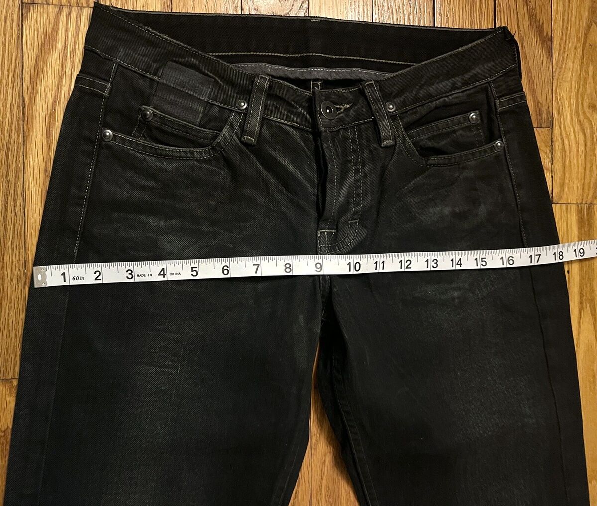 【oan】Black Slab Denim Pants Rick Owens Jeans Wax Black Slab Denim Straight Skinny Slim