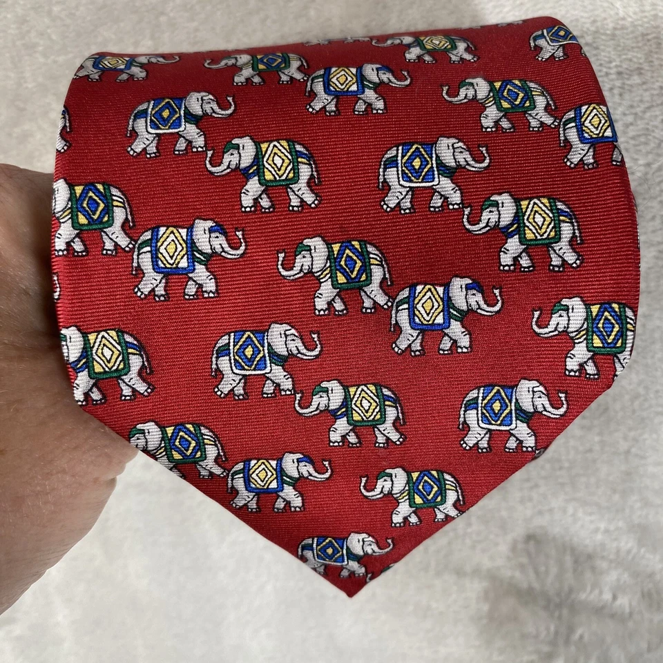 Corbata Brooks Brothers MAKERS ELEPHANTS roja pura seda EE. UU. caprichosa Foto 4 de 4
