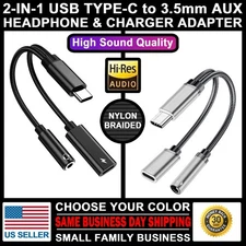 2-in-1 USB Type-C 3.5mm AUX Audio Headphone Jack Adapter Charger Charging Cable
