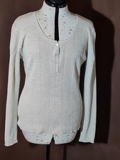 Women's Cream Sparkly Ribbed Top Papaya Size 16 Long Sleeve Button Neck..63