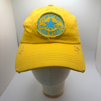 Converse All Star Yellow Distressed Baseball Cap Blue Logo Adjustable NWOT
