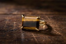 Tiger Eye Ring Anemone Handmade Rectangle Cut Yellow Gold Jewelry