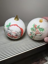 2- Rare Vintage Santa Claus Styrofoam Christmas Ornaments Holly Kitschy Retro
