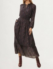 Knit & Lounge Long Sleeve Smocked Waist Floral Midi Dress Size S