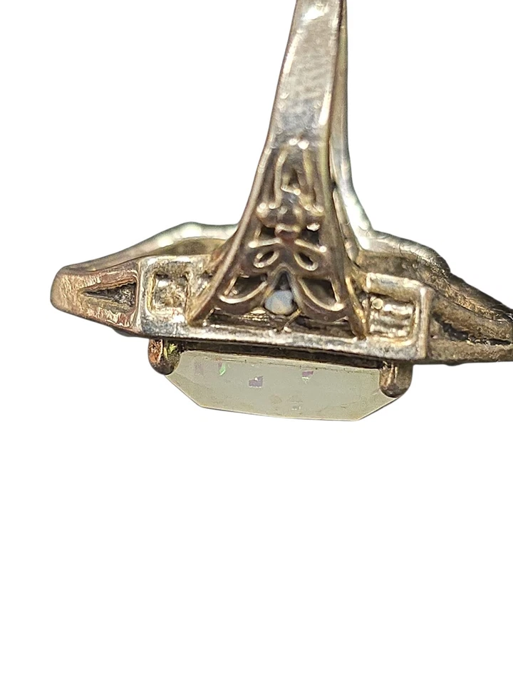 SILVER FILIGREE ANTIQUE STYLE OPAL RING Sz 6 - Image 4 of 4