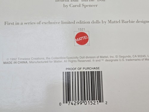 Classique Benefit Ball Barbie Doll Collection Mattel #1521 NIB 1992 Free Ship - Picture 13 of 13