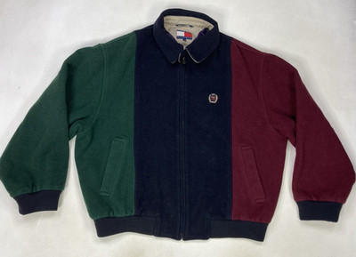 VINTAGE Tommy Hilfiger Wool Blend Bomber Jacket Men Large Colorblock 90s