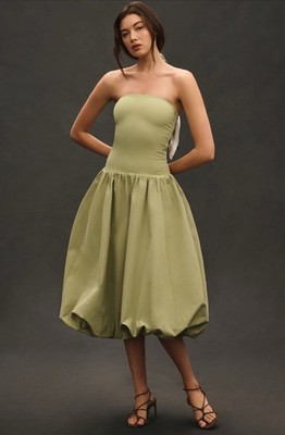 Anthropologie Mare Mare Midi Dress Green Strapless Drop Waist Vacay Medium NWT