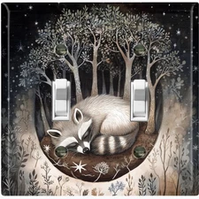 Metal Light Switch Outlet Cover Wall Plate Sleeping Raccoon Floral Forest AML221