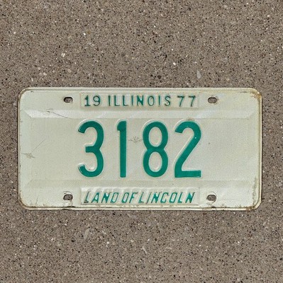 1977 Illinois License Plate Vintage Auto Tag Garage Low Number Four Digit 3182