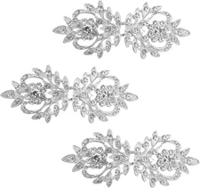 Cloak Clasp Fasteners, 3 Pairs 7CM White Clips with Rhinestone Vintage Cape Sew