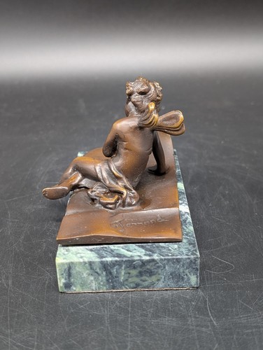 Ernest Justin Ferrand Bronze Amor signiert Jugendstil Skulptur auf Sockel - Bild 6 von 15