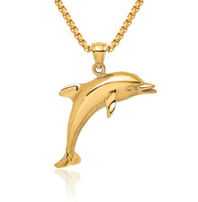 14K Solid Yellow Gold Dolphin Necklace