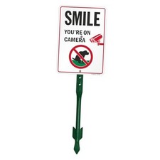 'Smile You're On Camera' Yard Sign with No Dog Poop Symbol - 7" x 10" Green