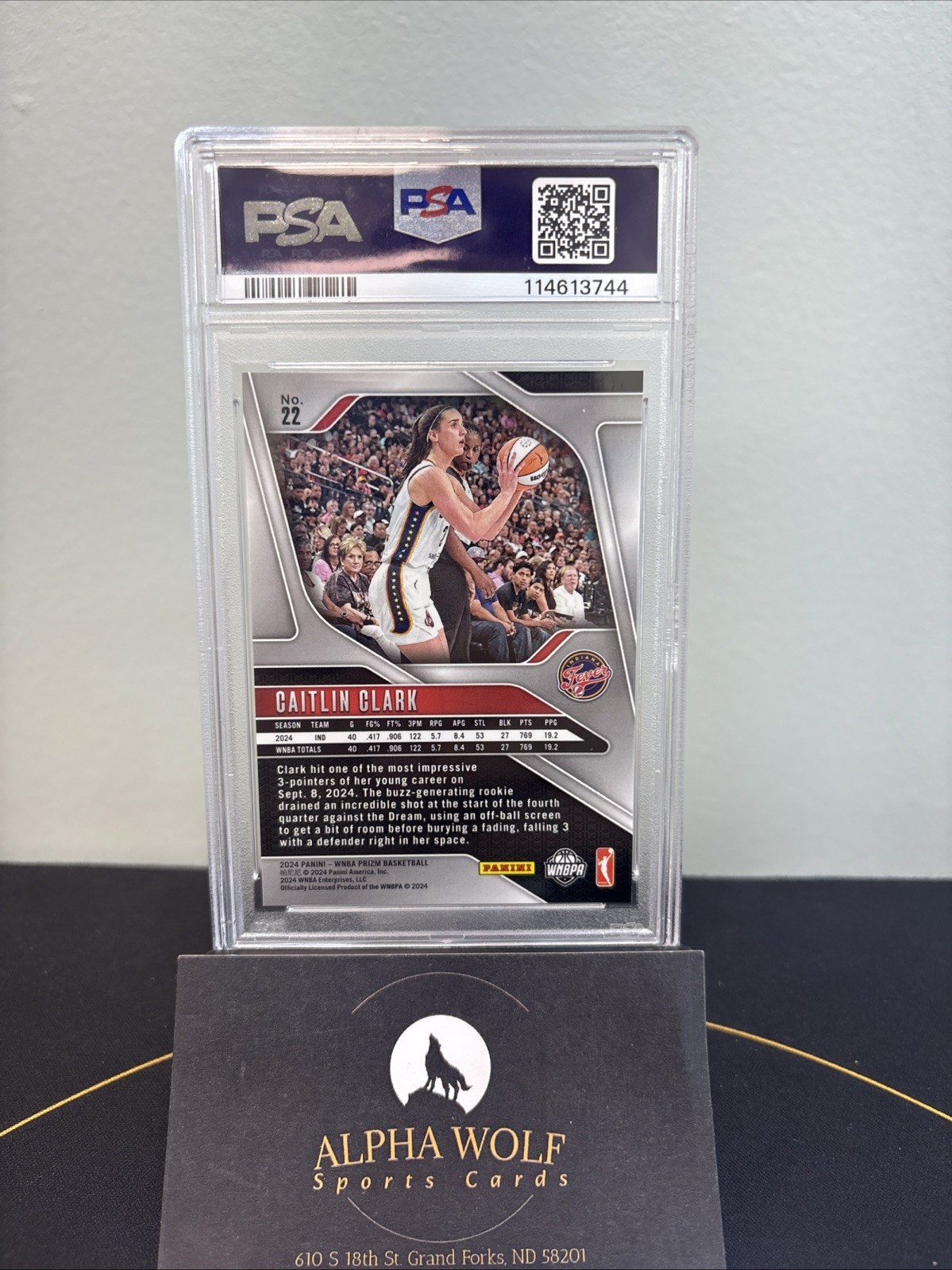2024 Panini Prizm WNBA #22 Caitlin Clark Rookie Card PSA 9 Mint Indiana Fever view 2