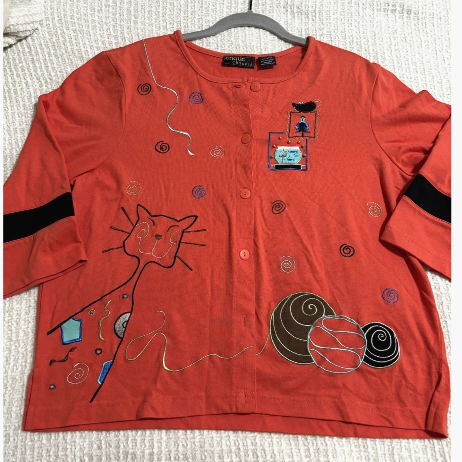 Onque Casuals Catcore Art Shirt L Whimsical Artsy Maximalist Button Front Top