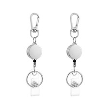 2 Pack Heavy Duty Metal Retractable Badge Reel Keychain, ID Badge Holder with...